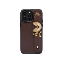 Load image into Gallery viewer, GLAM. Personalized Leather iPhone Case - Brown/Gold